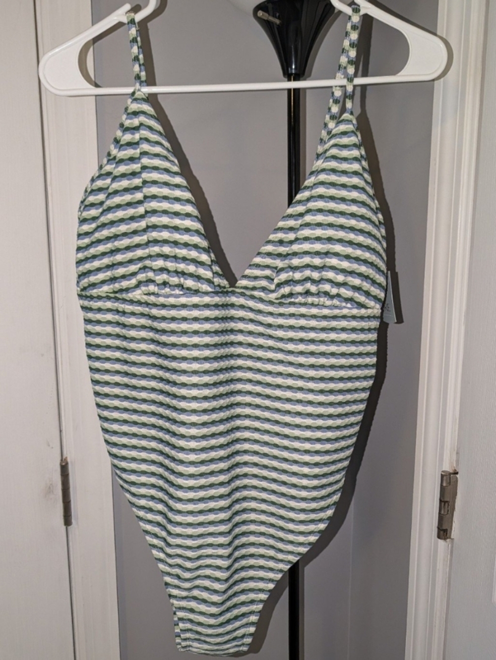 Striped Green & White Kids One-Piece Swimsuit